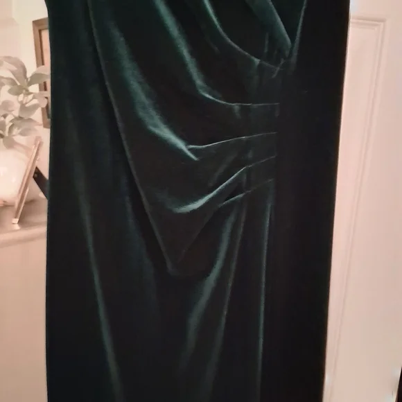 Xscape Strapless Dark Green Velvet Dress - Picture 3 of 6